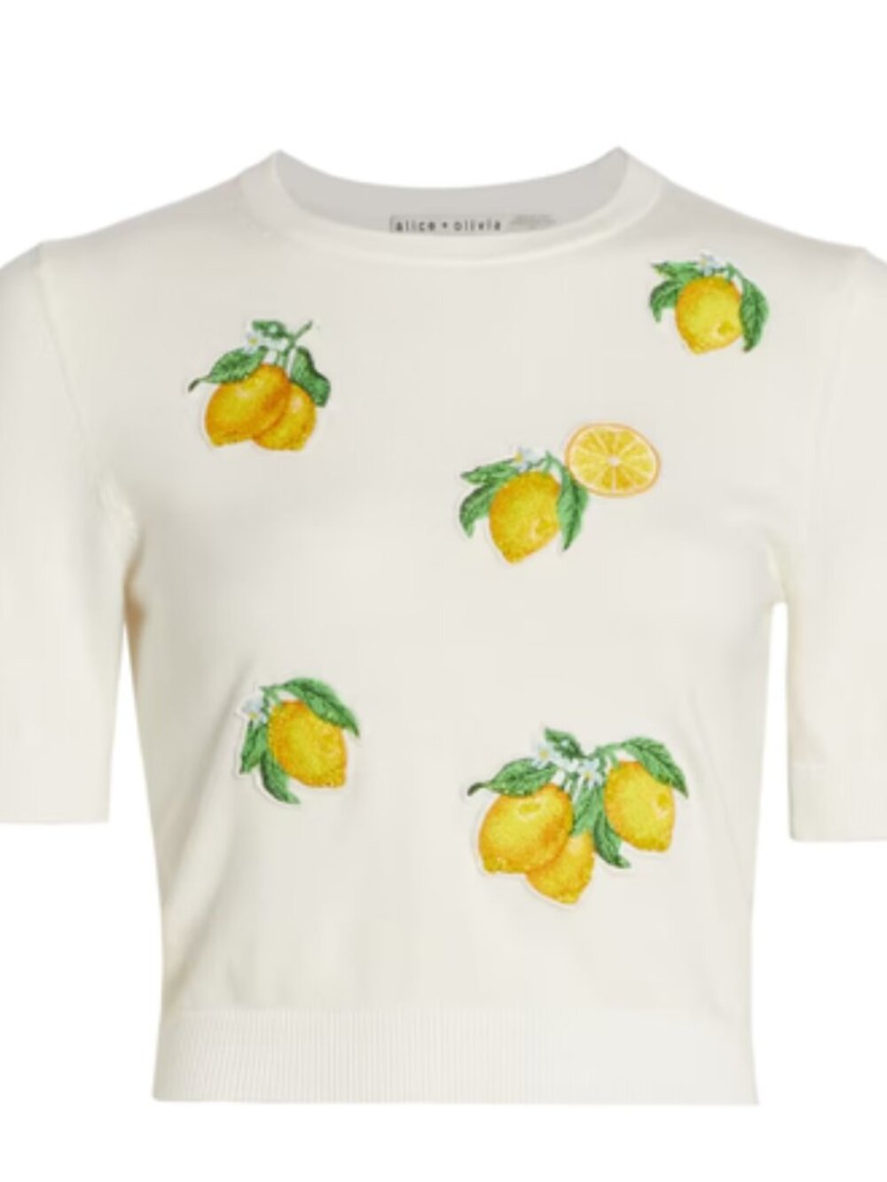 Alice + Olivia Ciara Lemon Embroidered Cropped Sweater S